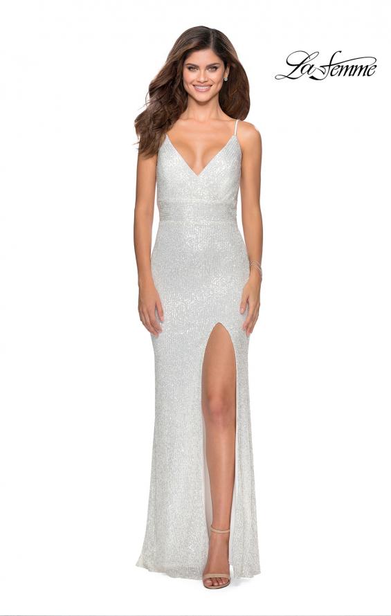 Picture of: Form Fitting Sequin Dress with Cut Out Open Back in White, Style: 28616, Detail Picture 9