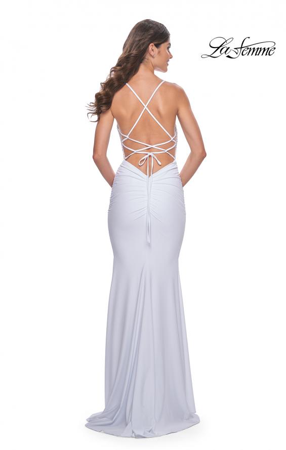 Picture of: Gorgeous Rhinestone Bodice with Ruched Jersey Skirt Prom Dress in White, Style: 31989, Detail Picture 12