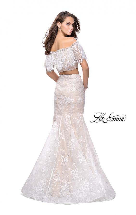Picture of: Two Piece Mermaid Style Gown with Off the Shoulder Top in White, Style: 25417, Back Picture
