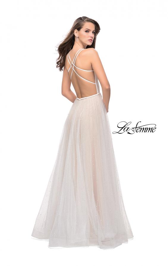 Picture of: A-line Prom Dress with Pearl Beading and a Tulle Skirt in White, Style: 25630, Back Picture