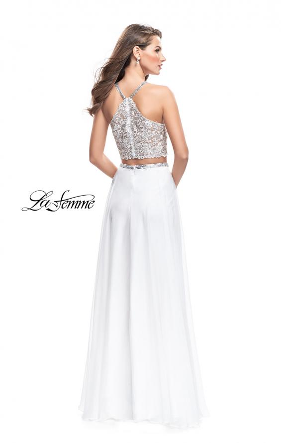 Picture of: Two Piece Dress with Chiffon Skirt and Lace Top in White, Style: 26288, Back Picture