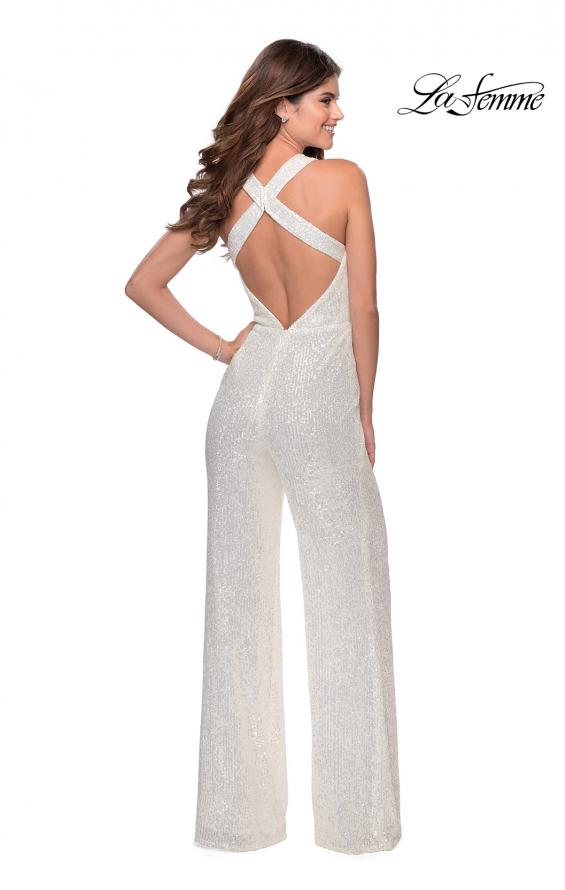 Picture of: Long Sequin Jumpsuit with Criss Cross Back in White, Style: 28719, Back Picture