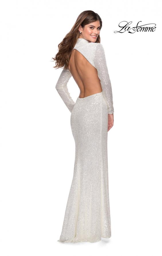 Picture of: Long Sleeve Sequin Prom Dress with Open Back in White, Style: 28771, Back Picture