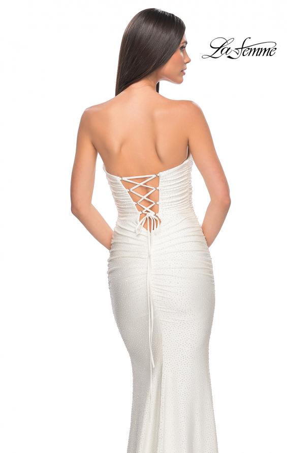 Picture of: Rhinestone Embellished Jersey Dress with Strapless Sweetheart Top in White, Style: 31945, Detail Picture 21