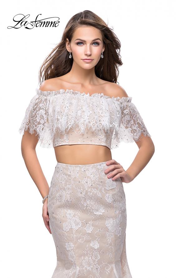 Picture of: Two Piece Mermaid Style Gown with Off the Shoulder Top in White, Style: 25417, Detail Picture 2
