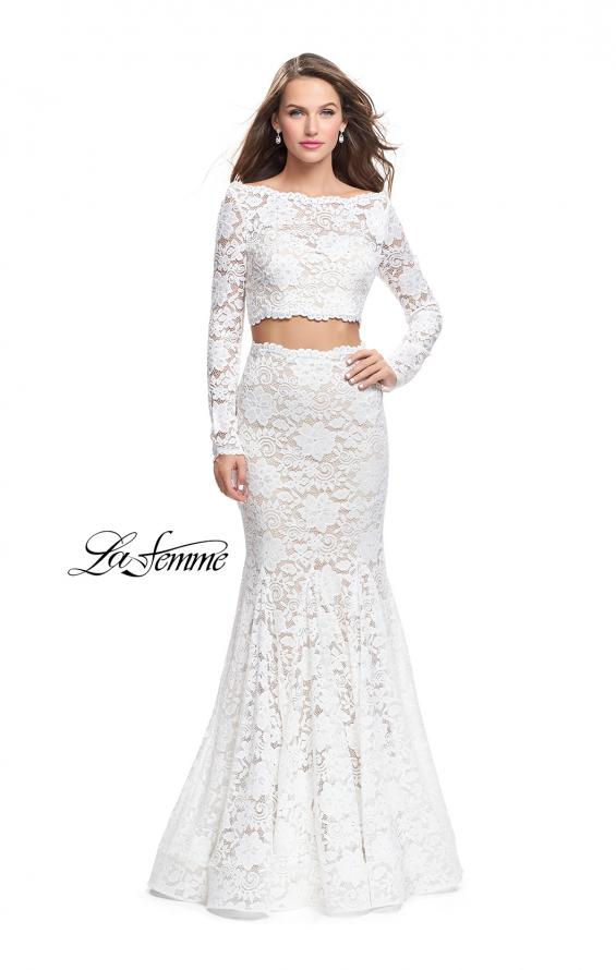 Picture of: Mermaid Style Lace Two Piece Dress with Scalloped Trim in White, Style: 25668, Detail Picture 2