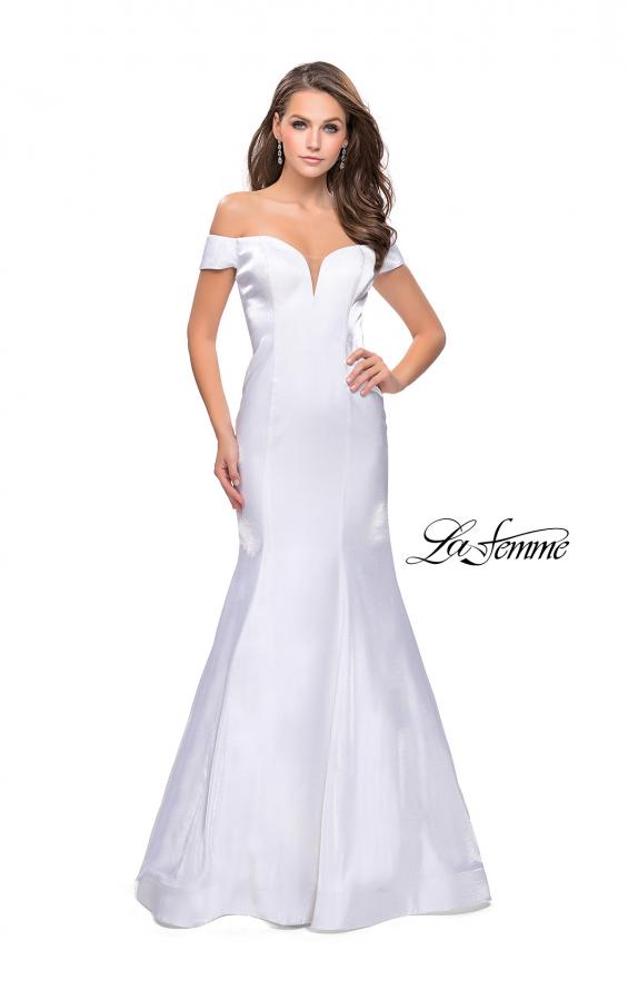 Picture of: Off the Shoulder Satin Prom Dress with Strappy Back in White, Style: 25764, Detail Picture 2