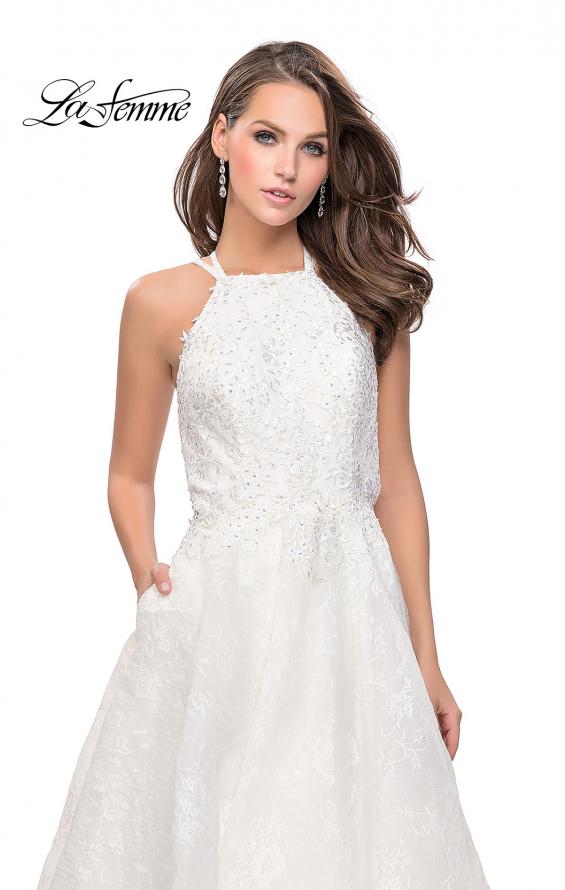 Picture of: High Neck A-line Gown with Beaded Bodice and Pockets in White, Style: 26337, Detail Picture 2