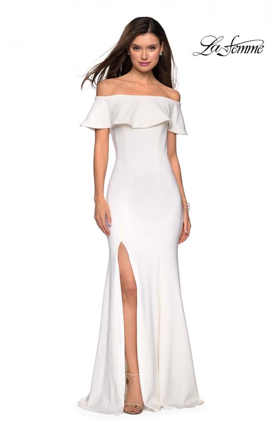 Picture of: Long Off The Shoulder Prom Dress with Side Slit in White, Style: 27096, Detail Picture 2