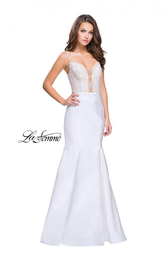 Picture of: Mikado Prom Dress with Lace Beaded Bodice and Low Back in White, Style: 25751, Detail Picture 3
