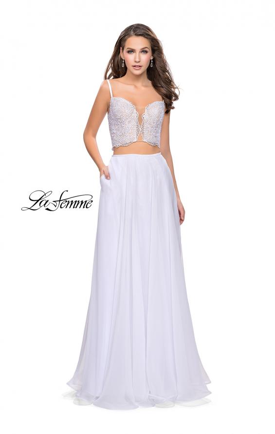 Picture of: Two Piece Gown with Beaded Lace Bodice and A-line Skirt in White, Style: 25830, Detail Picture 3