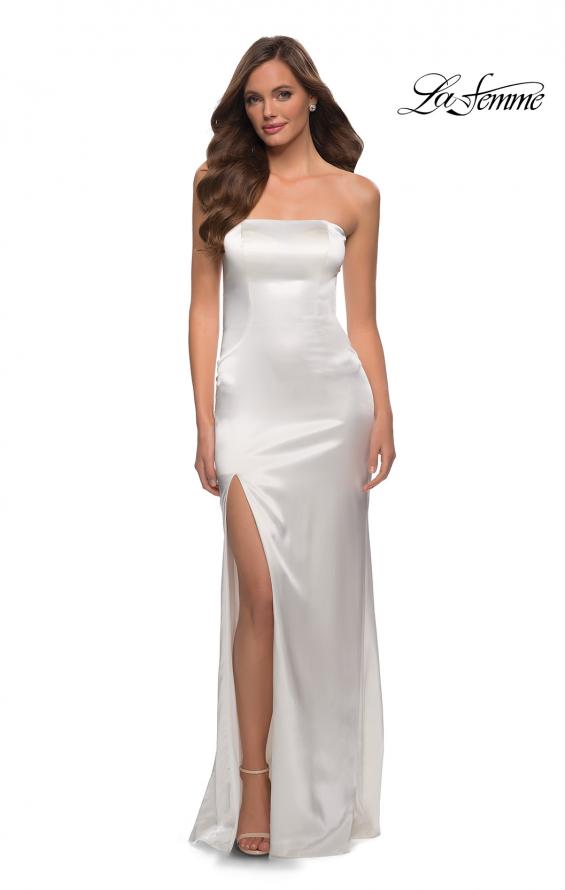 Picture of: Simply Chic Strapless Stretch Satin Long Gown in White, Style 29807, Detail Picture 3