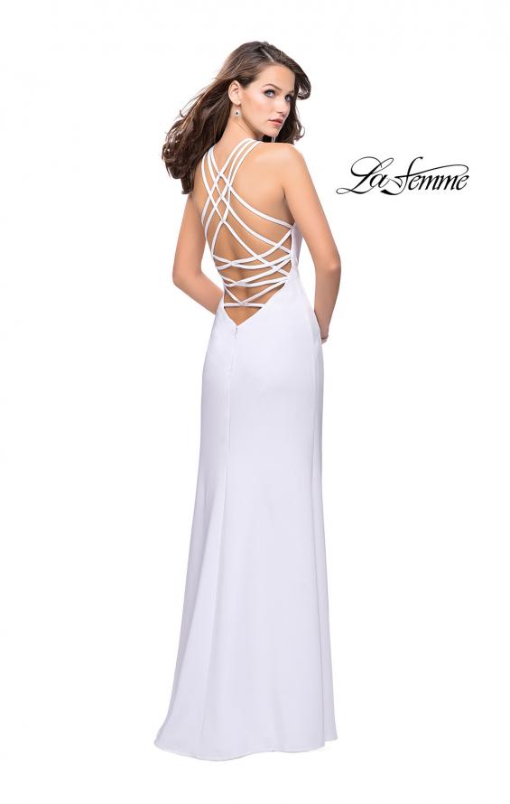 Picture of: Long Satin Halter Prom Dress with Criss Cross Back in White, Style: 25439, Detail Picture 2