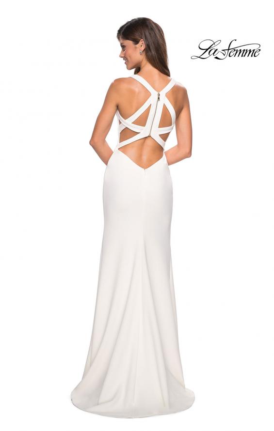 Picture of: Long Jersey Prom Dress With Exposed Back Zipper in White, Style: 27031, Detail Picture 4