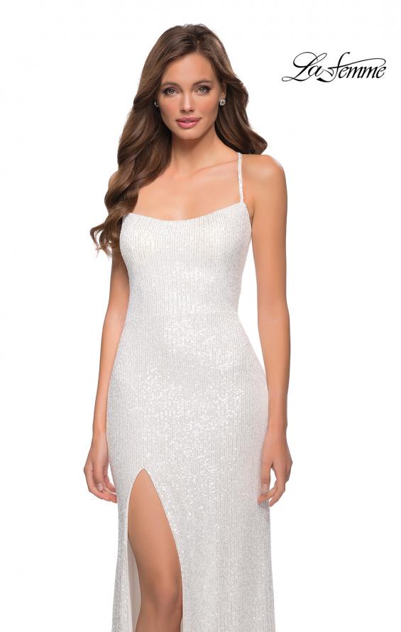 Picture of: Sequin Dress with Square Neckline and Open Back in White, Style 29676, Detail Picture 5