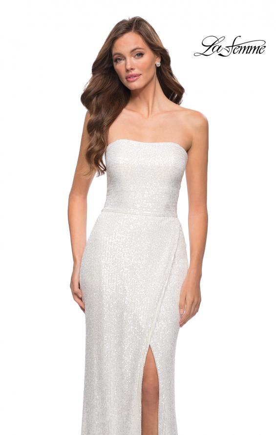 Picture of: Simple Sequin Strapless Dress with Faux Wrap Skirt in White, Style 29681, Detail Picture 5
