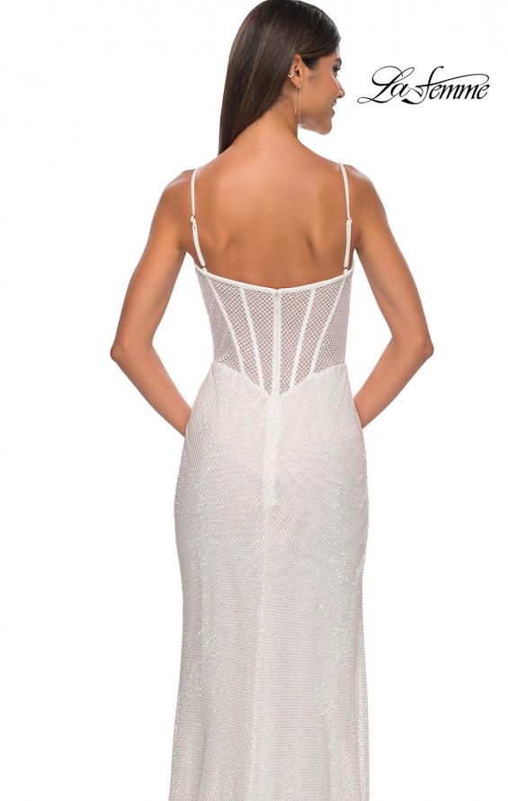 Picture of: Rhinestone Fishnet Dress with Bustier Top and Slit in White, Style: 32285, Detail Picture 5