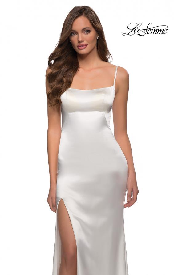 Picture of: Fitted Stretch Satin Dress with Scoop Back in White, Style 29945, Detail Picture 7