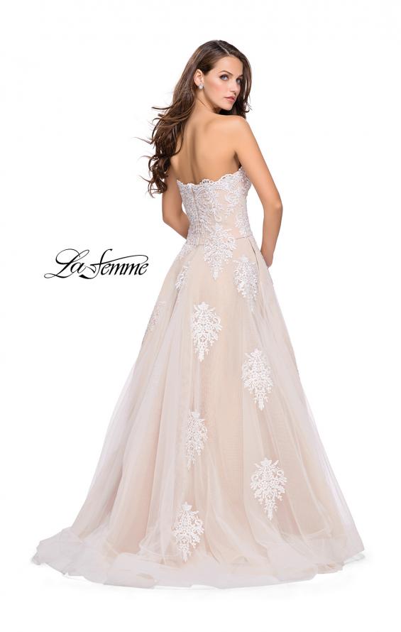 Picture of: Strapless Lace Gown with Tulle and Lace Applique in White Nude, Style: 25560, Back Picture