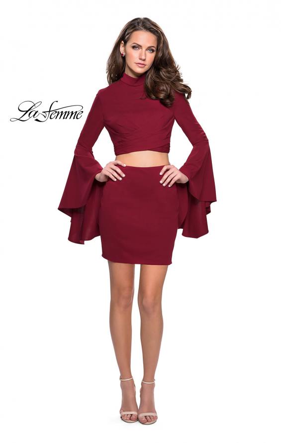 Picture of: Two Piece Bell Sleeve Jersey Dress with Open Back in Wine, Style: 26621, Detail Picture 4