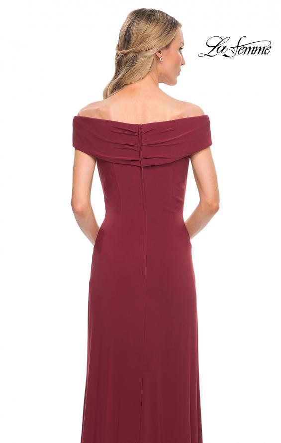 Picture of: Off The Shoulder Jersey Dress with Ruching in Wine, Style: 27959, Detail Picture 8