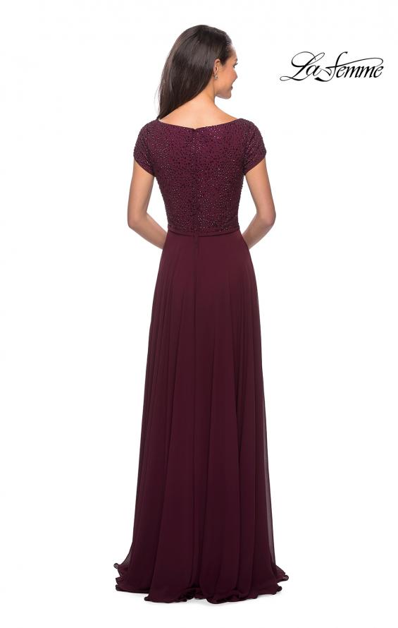 Picture of: Short Sleeve Long Gown with Beaded Bodice in Wine, Style: 26512, Back Picture