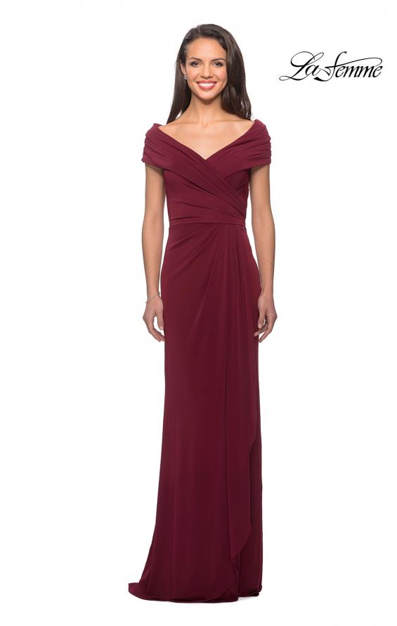 Picture of: Ruched Jersey Long Gown with V-Neckline in Wine, Style: 26519, Detail Picture 3