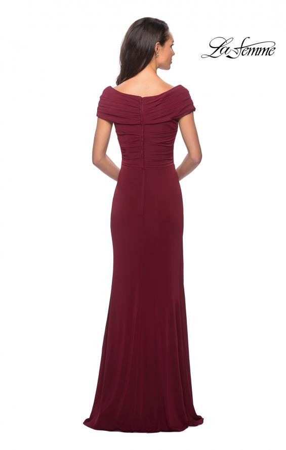 Picture of: Ruched Jersey Long Gown with V-Neckline in Wine, Style: 26519, Detail Picture 4