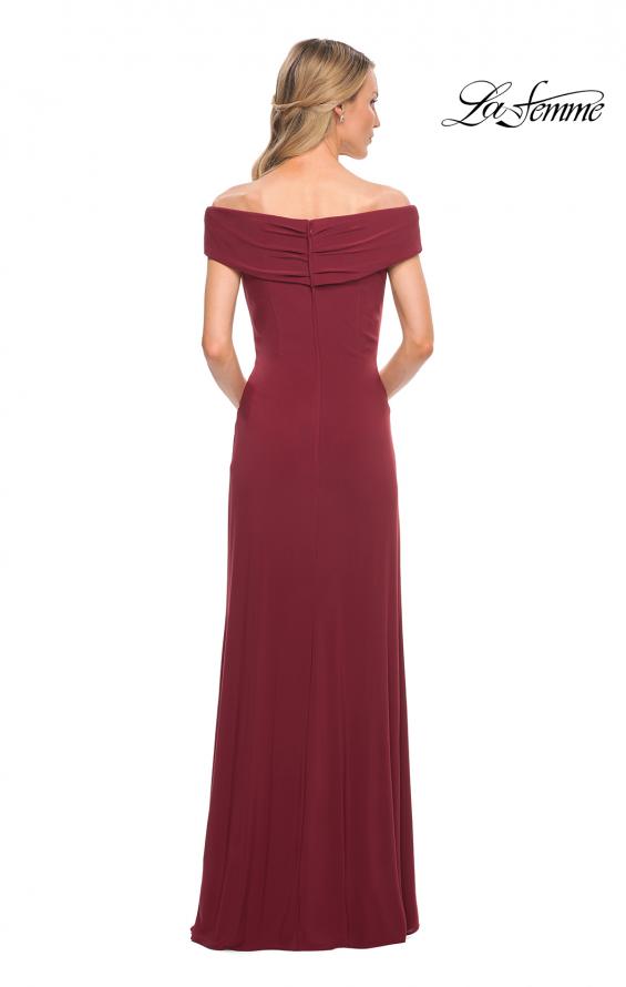 Picture of: Off The Shoulder Jersey Dress with Ruching in Wine, Style: 27959, Detail Picture 4
