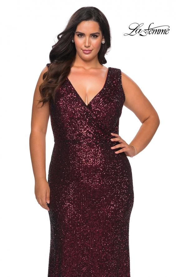 Picture of: Long Sequin Plus Size Prom Gown with V-Neck in Wine, Style: 28770, Detail Picture 8