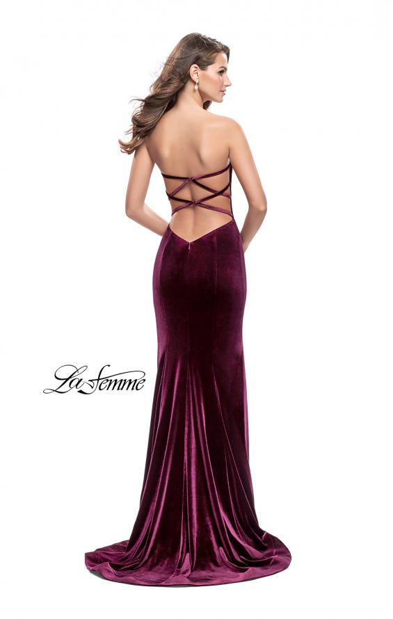Picture of: Strapless Velvet Mermaid Dress with Strappy Back in Wine, Style: 25158, Back Picture