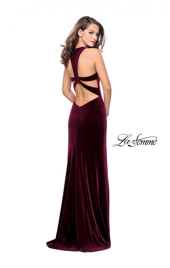 Picture of: Long Velvet Prom Dress with Deep V and Side Leg Slit in Wine, Style: 25363, Back Picture