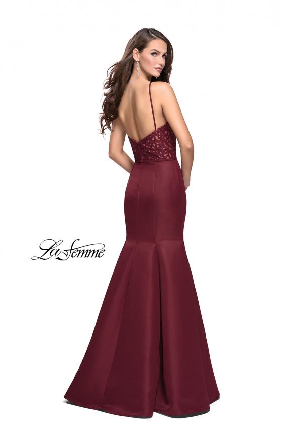 Picture of: Long Mermaid Prom Dress with Laser Cut Pattern Detail in Wine, Style: 25650, Back Picture