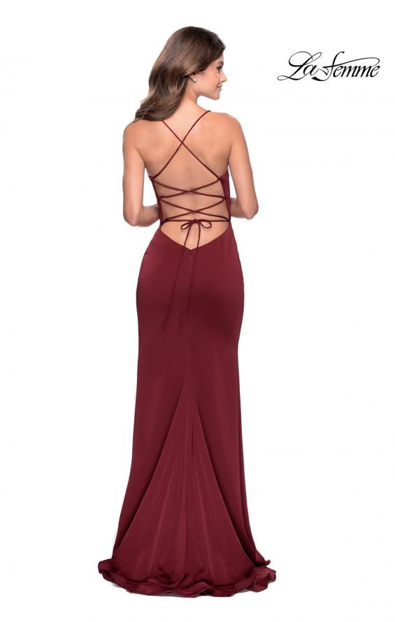 Picture of: Ruffle Prom Dress with Scoop Neck and Lace Up Back in Wine, Style: 28294, Back Picture