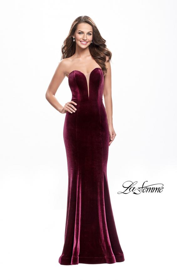 Picture of: Strapless Velvet Mermaid Dress with Strappy Back in Wine, Style: 25158, Detail Picture 1