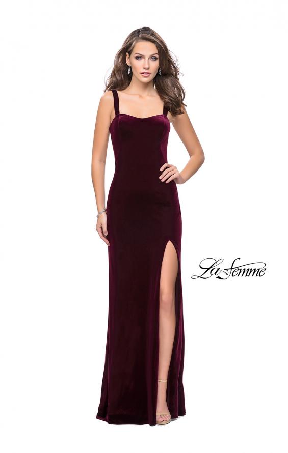 Picture of: Long Velvet Dress with Sweetheart Neckline in Wine, Style: 25375, Detail Picture 1
