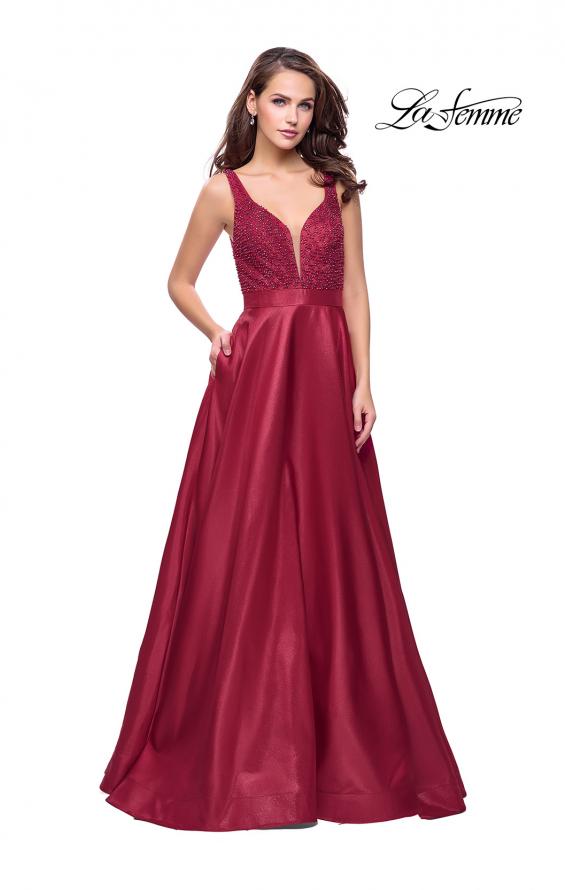 Picture of: Long Mikado Prom Dress with Beaded Bodice in Wine, Style: 26203, Detail Picture 1