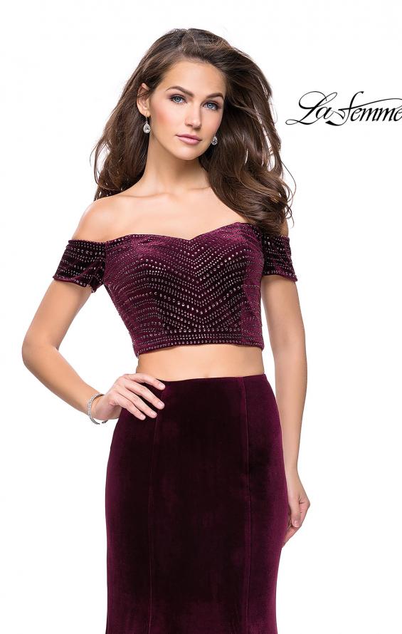 Picture of: Velvet Two Piece Prom Dress with Beading in Wine, Style: 25496, Detail Picture 2