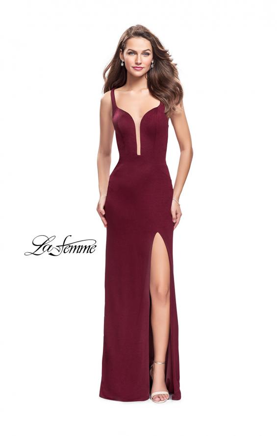 Picture of: Long Jersey Prom Dress with Caged Strappy Open Back in Wine, Style: 25720, Detail Picture 2