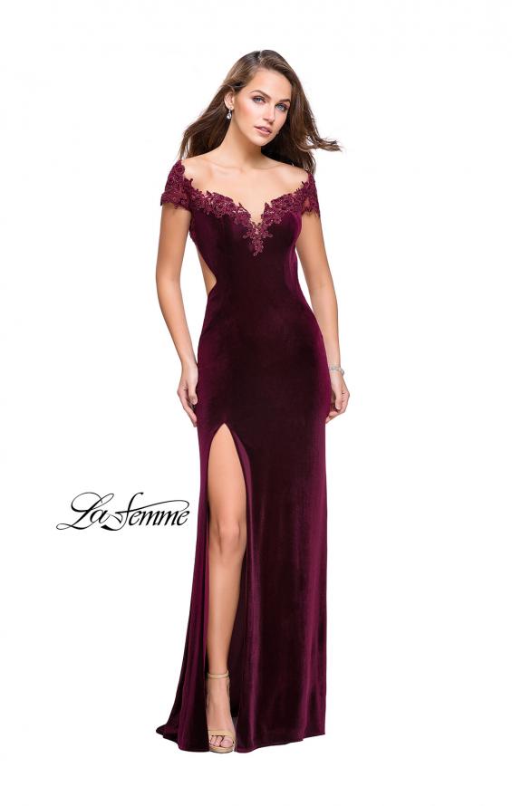 Picture of: Long Off the Shoulder Prom Dress with Beads and Lace in Wine, Style: 25823, Detail Picture 2