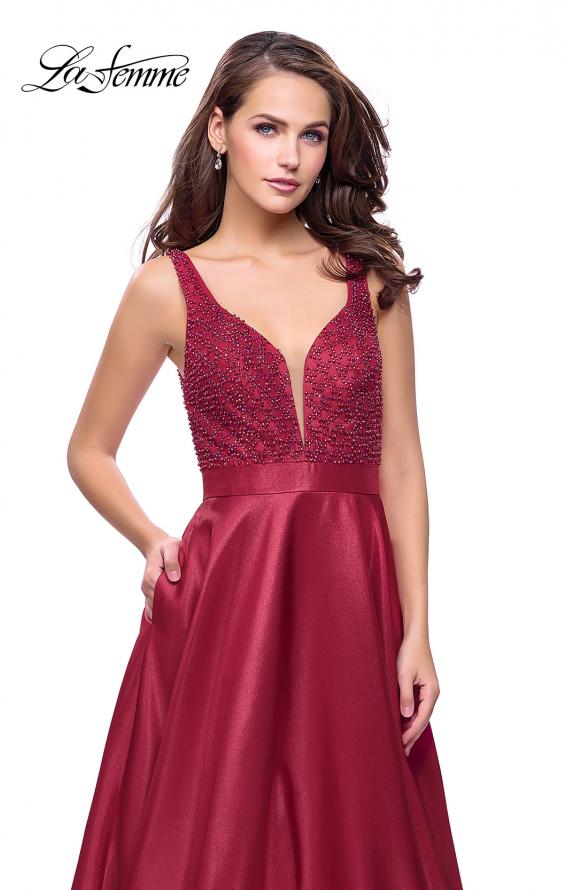 Picture of: Long Mikado Prom Dress with Beaded Bodice in Wine, Style: 26203, Detail Picture 2