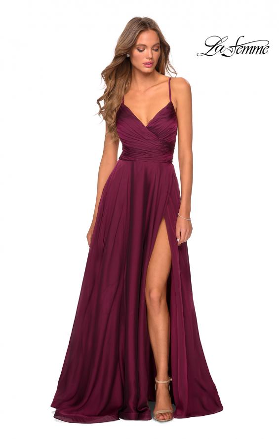 Picture of: Elegant Long Chiffon Prom Dress with Pleated Bodice in Wine, Style: 28575, Detail Picture 4