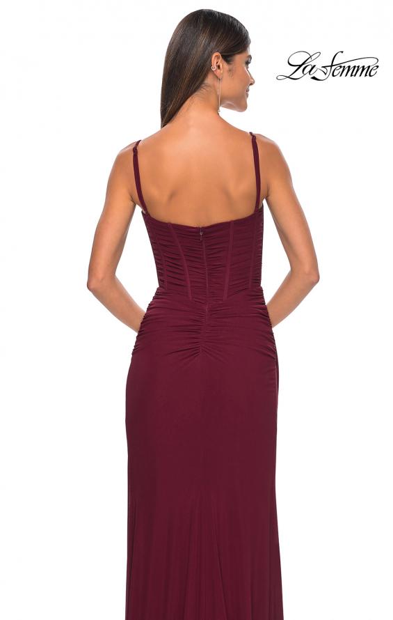 Picture of: Net Jersey Fitted Dress with Ruched Bustier Top in Wine, Style: 32239, Detail Picture 11