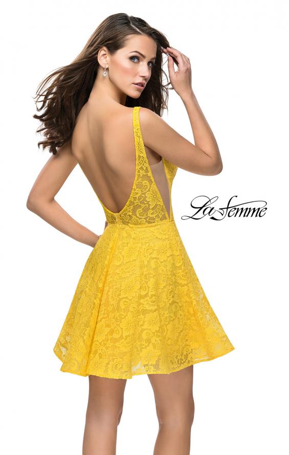 Picture of: Lace Short Dress with Rhinestones and Pockets in Yellow, Style: 26616, Detail Picture 4