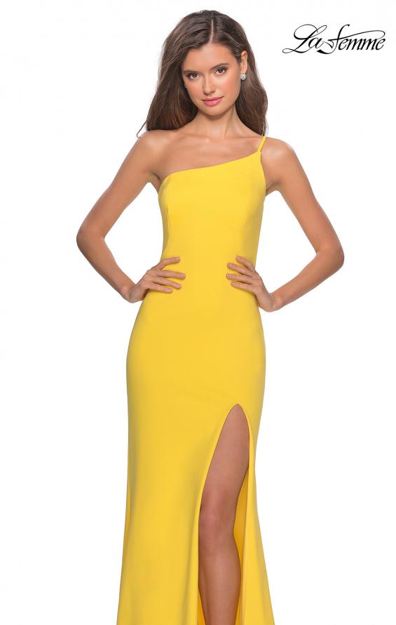 Picture of: One Shoulder Long Jersey Homecoming Dress in Yellow, Style: 28176, Detail Picture 4