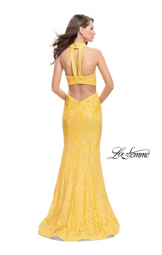 Picture of: Strapless Beaded Lace Mermaid Dress with T Back in Yellow, Style: 26261, Back Picture