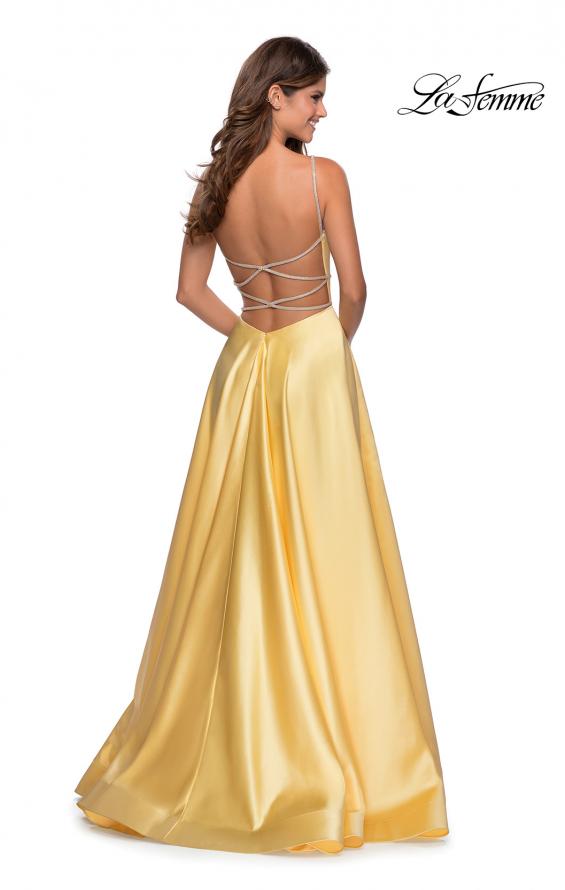 Picture of: A-line Gown with Double Rhinestone Belt Detail in Yellow, Style: 28385, Back Picture