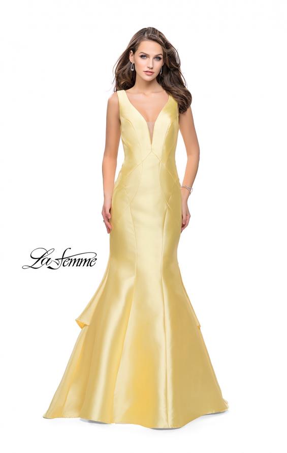Picture of: Low Scoop Mermaid Prom Dress with Tiered Detail in Yellow, Style: 26046, Detail Picture 2