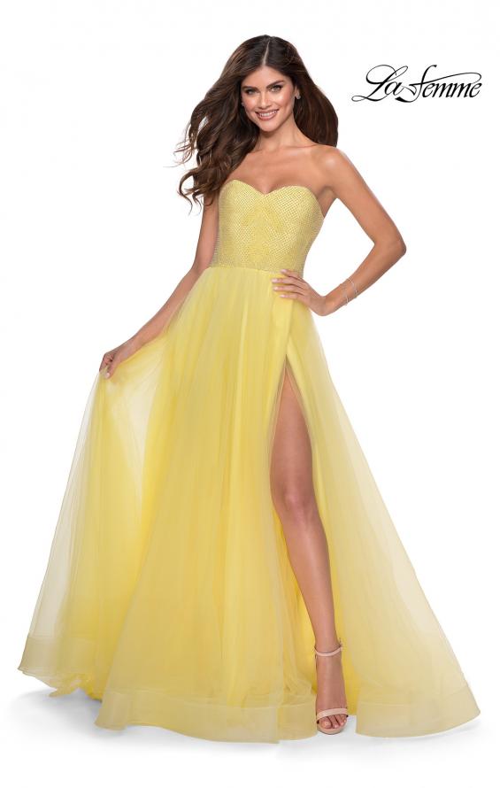 Picture of: Tulle A-line Ball Gown with Net Beaded Bodice in Yellow, Style: 28559, Detail Picture 2