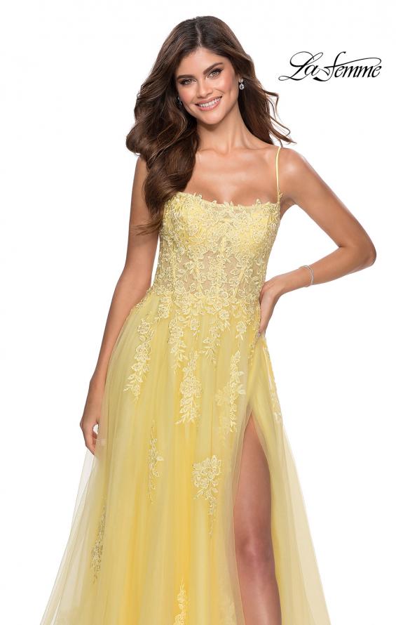 Picture of: A-line Tulle Gown with Floral Embroidery and Pockets in Yellow, Style: 28470, Detail Picture 4